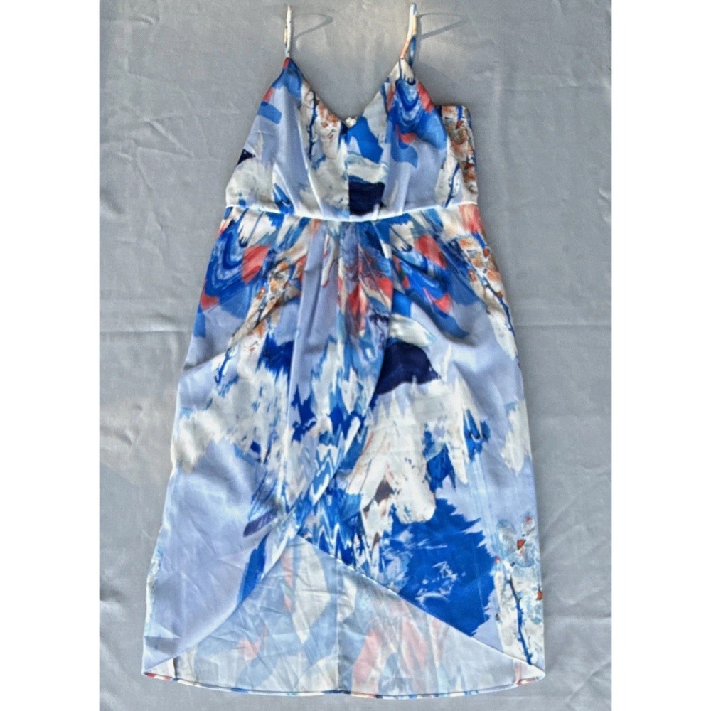 Chelsea28 Slip Dress Abstract Blue White Orange V-Neck Adjustable Straps 10